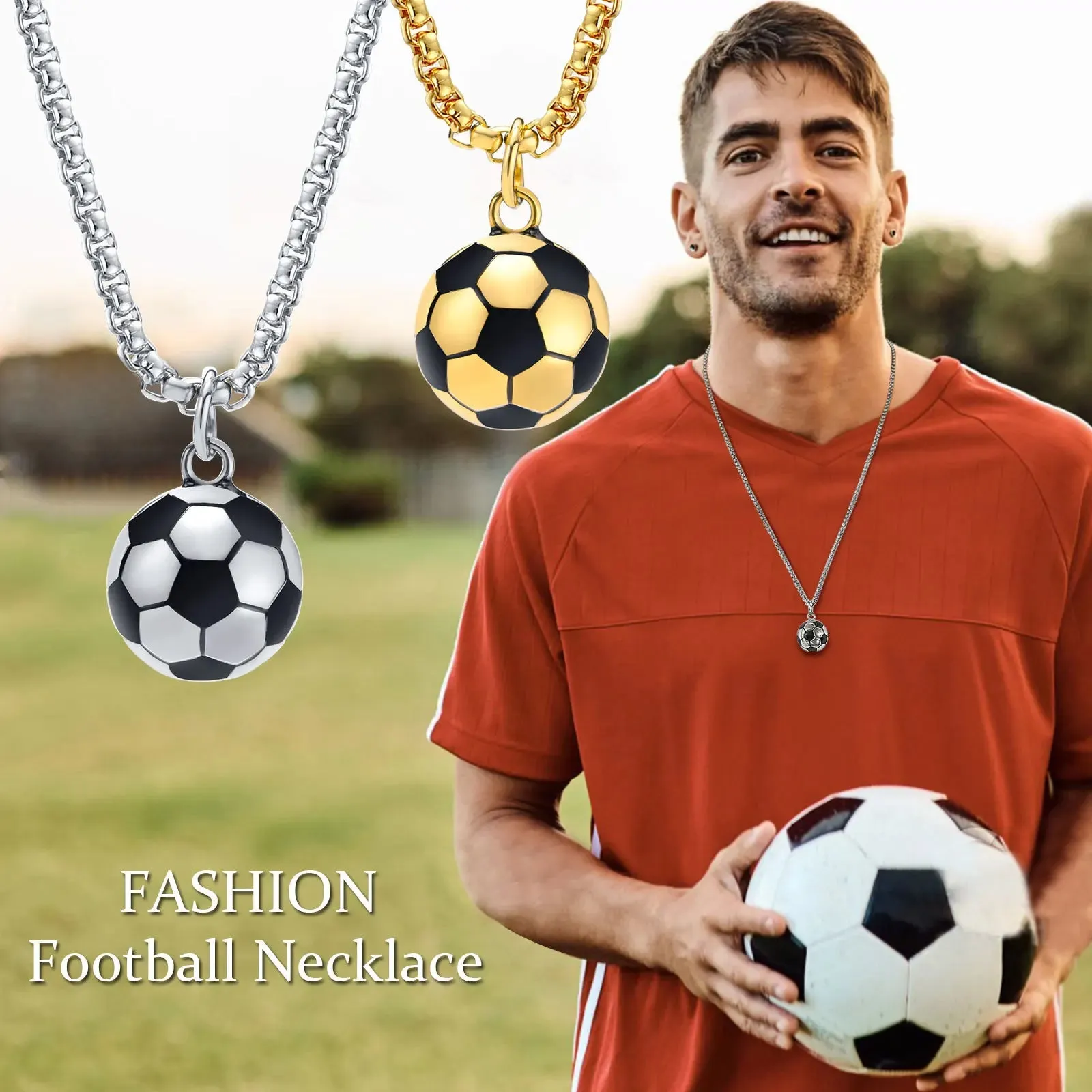 3D Football Pendant Necklace for Men - Stainless Steel Soccer Jewelry, Perfect Sports Lover Gift