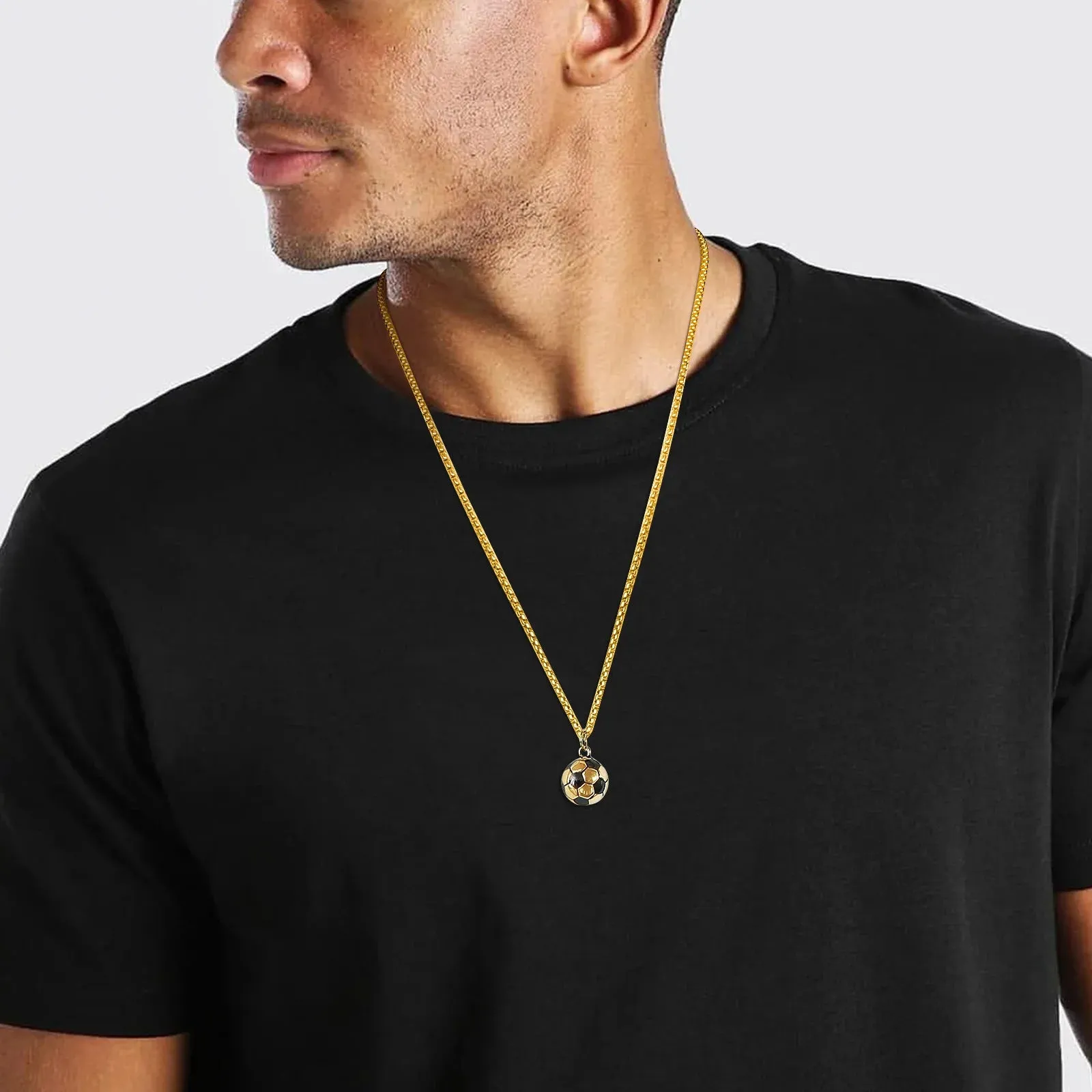 3D Football Pendant Necklace for Men - Stainless Steel Soccer Jewelry, Perfect Sports Lover Gift