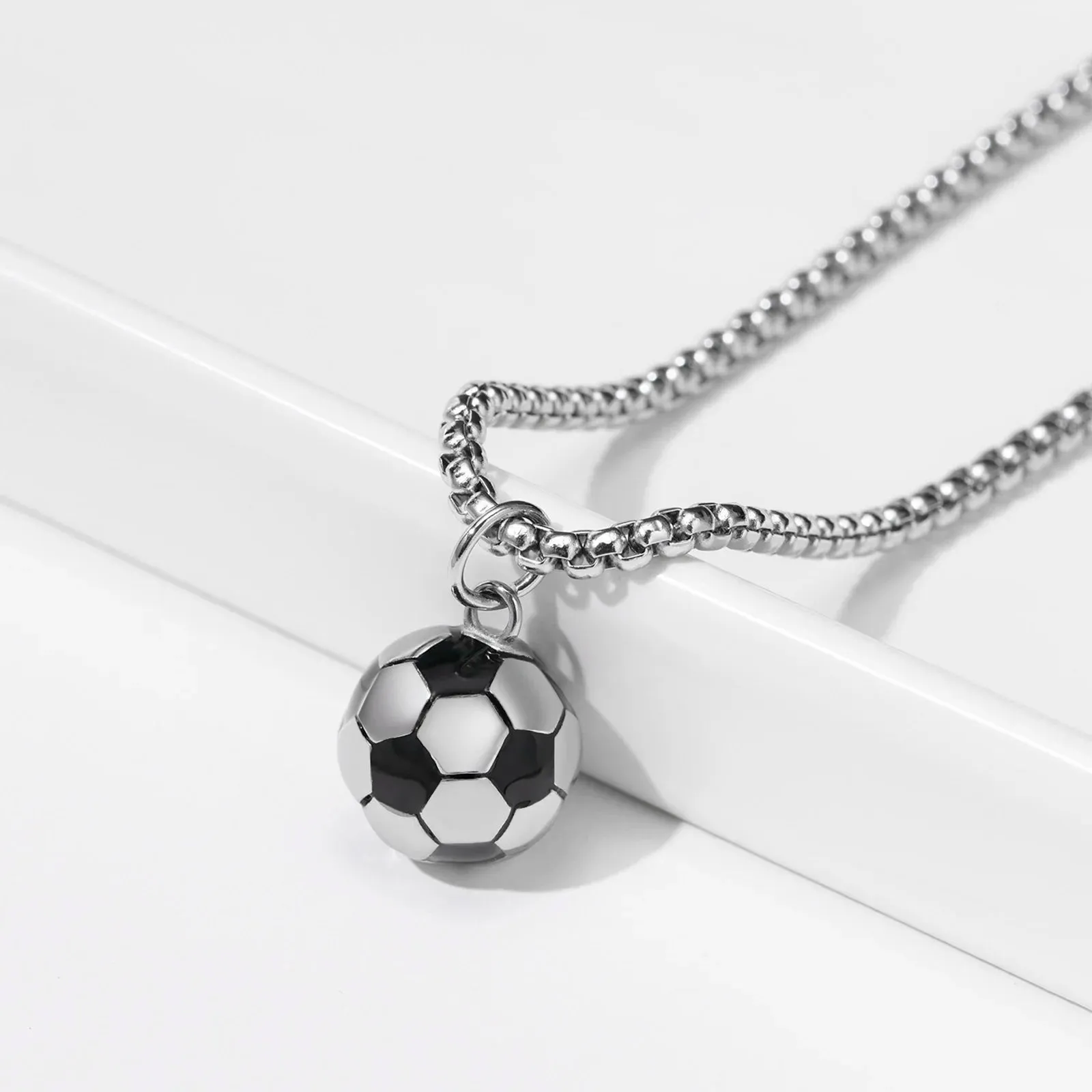 3D Football Pendant Necklace for Men - Stainless Steel Soccer Jewelry, Perfect Sports Lover Gift