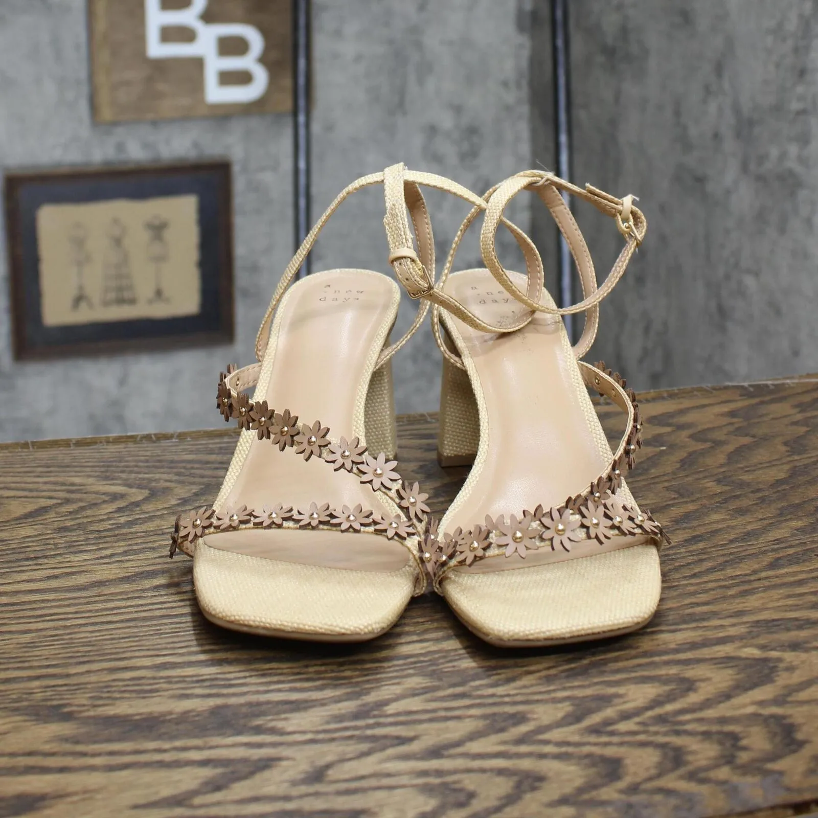 A New Day Women's Mirabel Strappy Heels 89530584 Beige Brown 10M