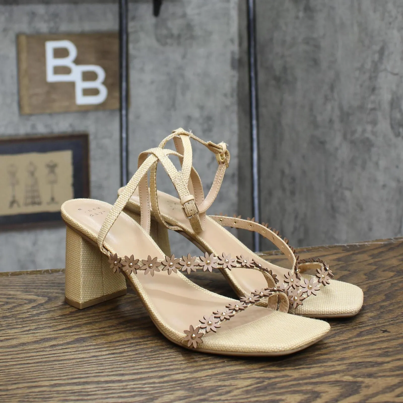 A New Day Women's Mirabel Strappy Heels 89530584 Beige Brown 10M