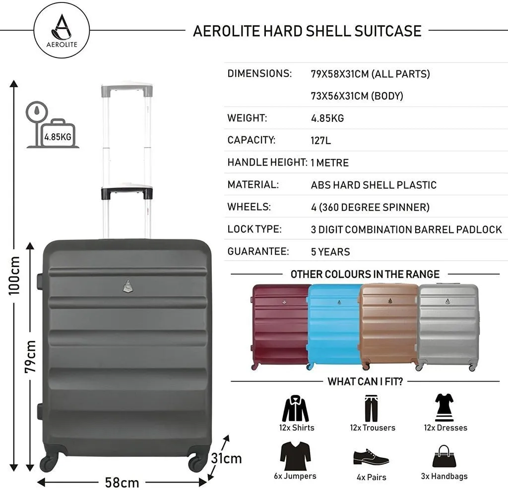 Aerolite Large 29" Large Lightweight Hard Shell Luggage Suitcase with 4 Spinner Wheels for 360 Degree Manoeuvrability, (79x58x31cm)
