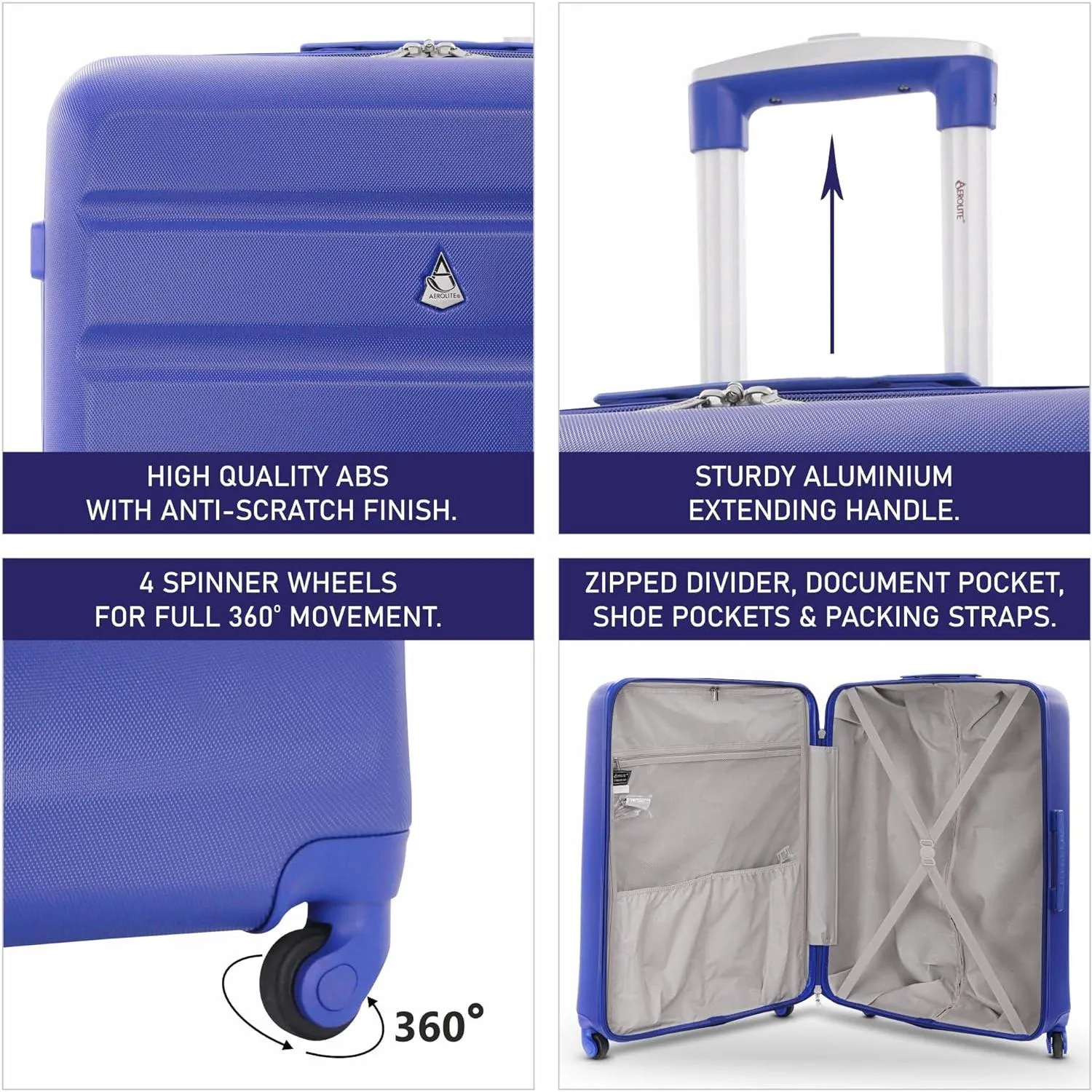 Aerolite Large 29" Large Lightweight Hard Shell Luggage Suitcase with 4 Spinner Wheels for 360 Degree Manoeuvrability, (79x58x31cm)