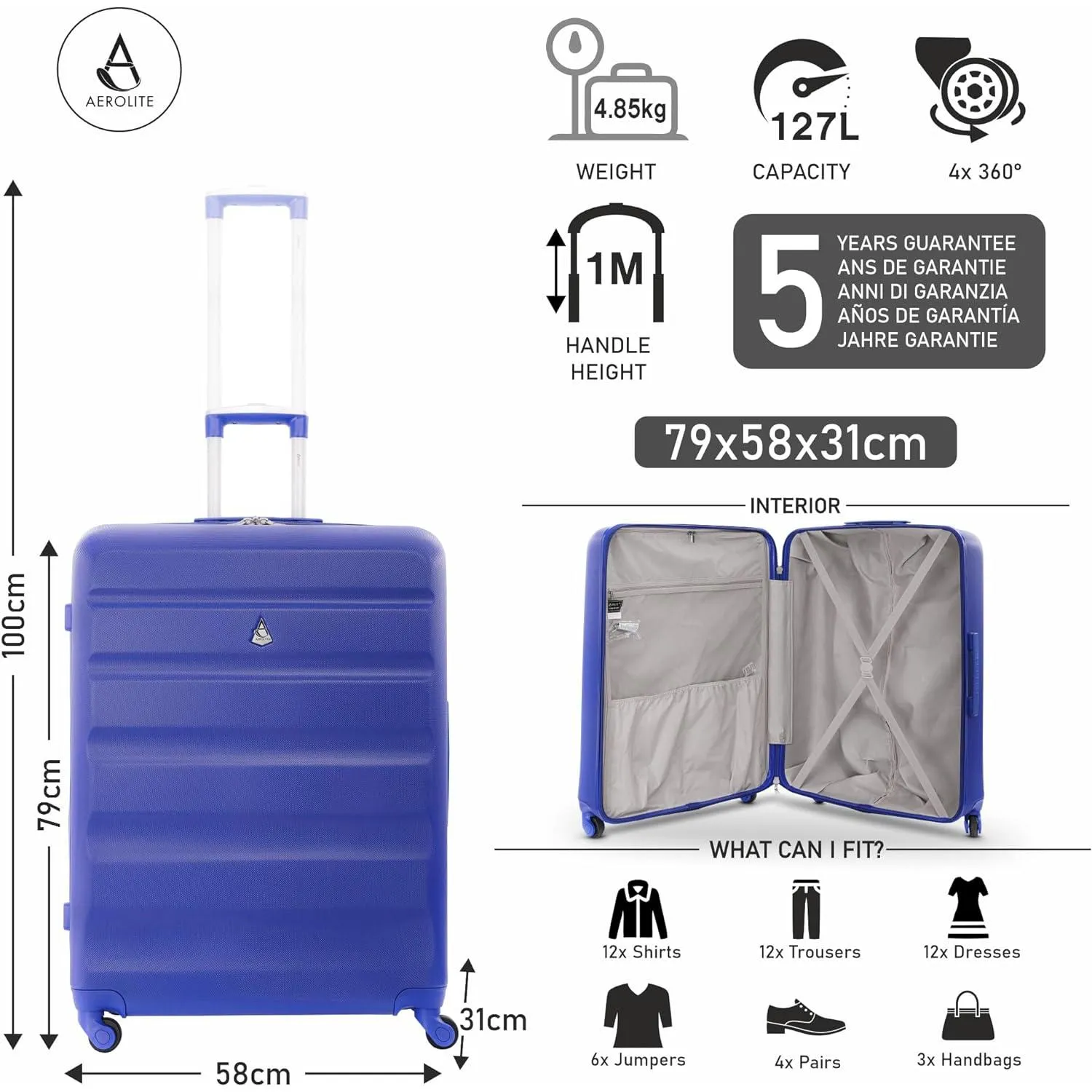 Aerolite Large 29" Large Lightweight Hard Shell Luggage Suitcase with 4 Spinner Wheels for 360 Degree Manoeuvrability, (79x58x31cm)