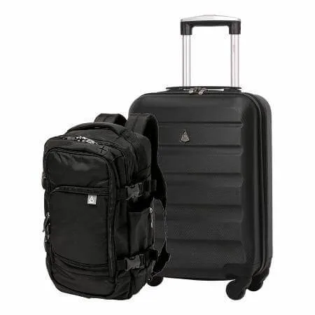 Aerolite Ryanair Max Cabin Luggage Bundle - 55x35x20cm ABS Hard Shell Carry On Suitcase for Priority Boarding   40x20x25 Hand Luggage Backpack Holdall Charcoal