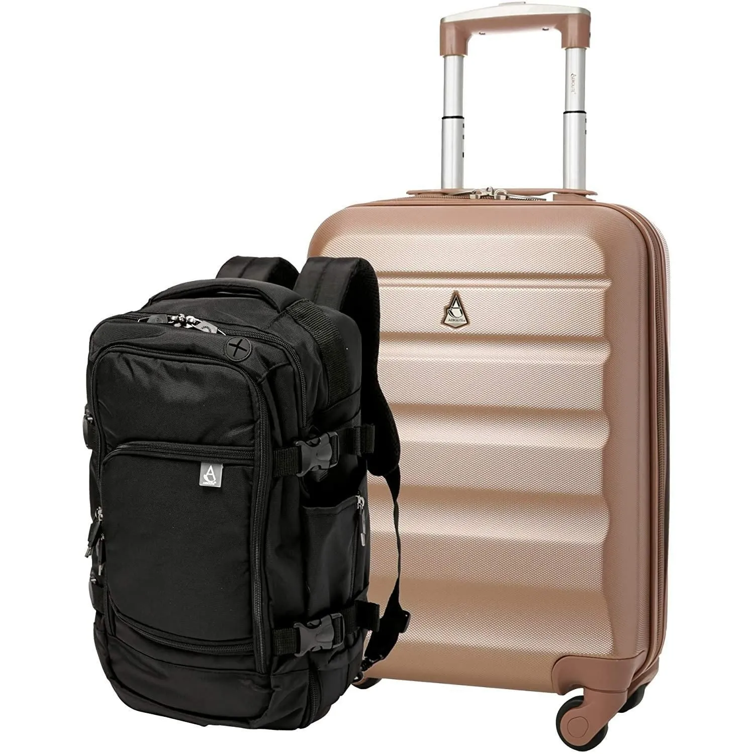 Aerolite Ryanair Max Cabin Luggage Bundle - 55x35x20cm ABS Hard Shell Carry On Suitcase for Priority Boarding   40x20x25 Hand Luggage Backpack Holdall Charcoal
