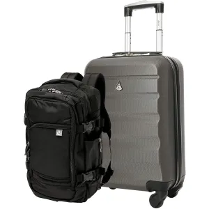 Aerolite Ryanair Max Cabin Luggage Bundle - 55x35x20cm ABS Hard Shell Carry On Suitcase for Priority Boarding   40x20x25 Hand Luggage Backpack Holdall Charcoal