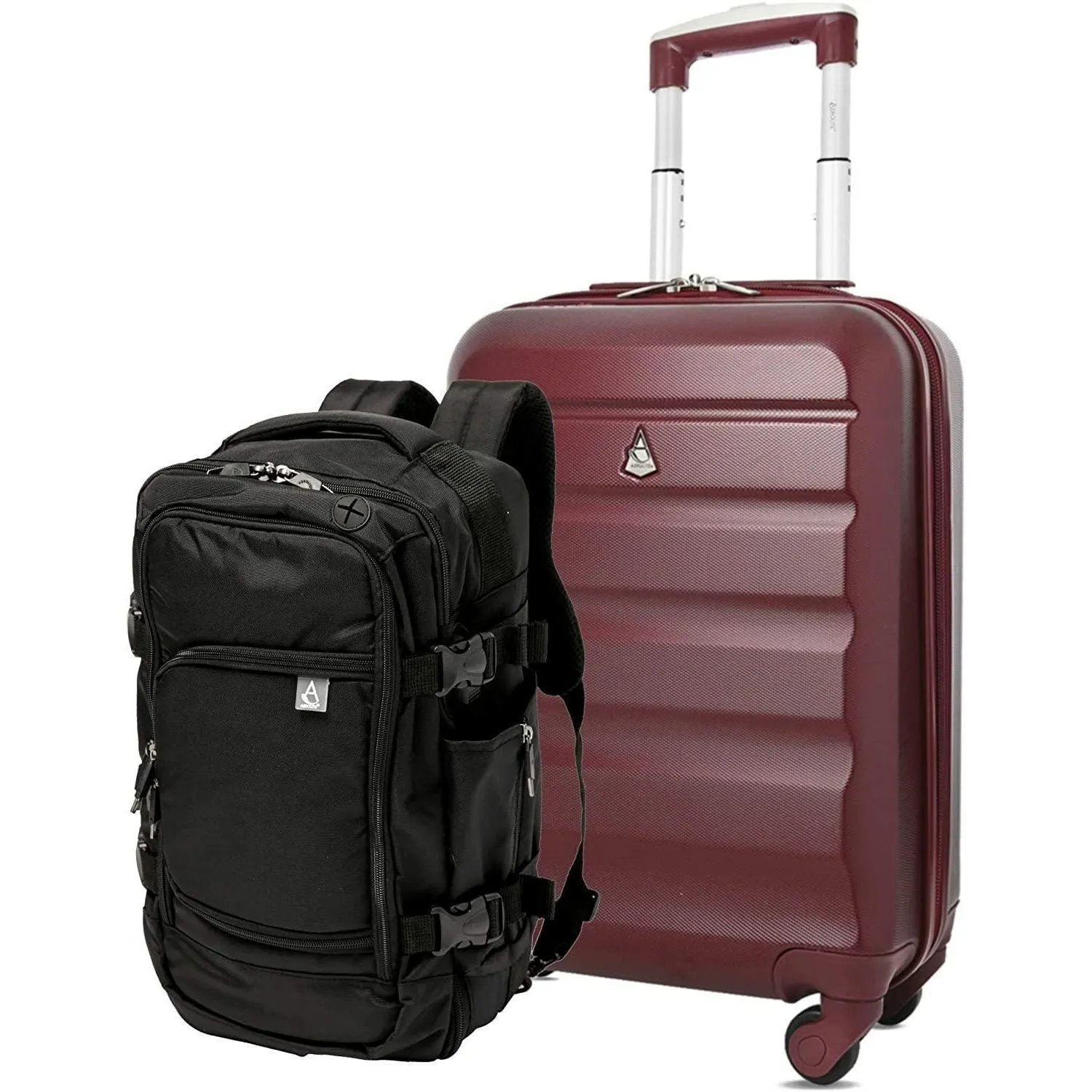 Aerolite Ryanair Max Cabin Luggage Bundle - 55x35x20cm ABS Hard Shell Carry On Suitcase for Priority Boarding   40x20x25 Hand Luggage Backpack Holdall Charcoal