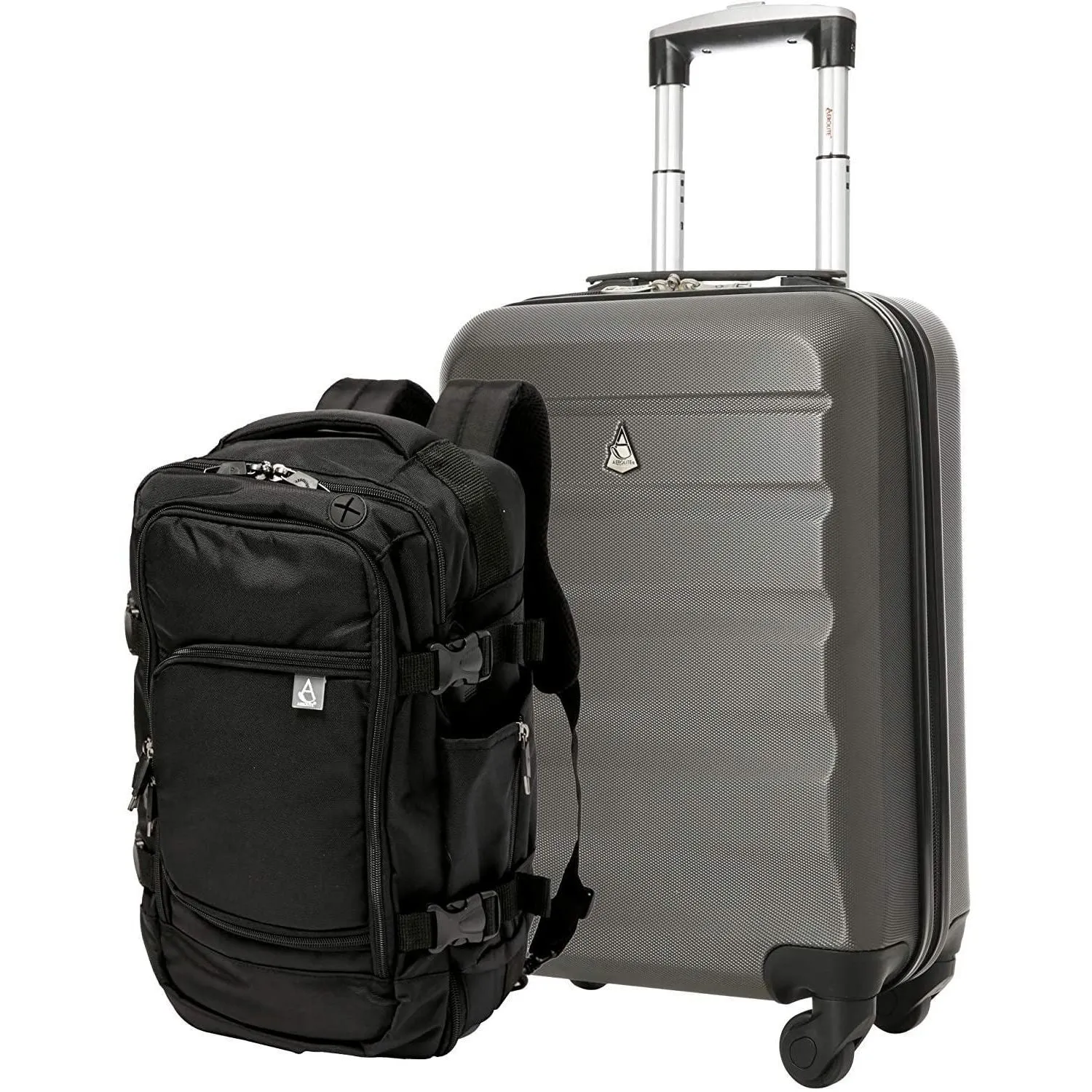 Aerolite Ryanair Max Cabin Luggage Bundle - 55x35x20cm ABS Hard Shell Carry On Suitcase for Priority Boarding   40x20x25 Hand Luggage Backpack Holdall Charcoal