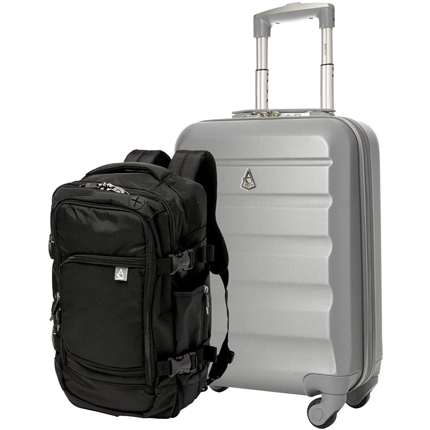 Aerolite Ryanair Max Cabin Luggage Bundle - 55x35x20cm ABS Hard Shell Carry On Suitcase for Priority Boarding   40x20x25 Hand Luggage Backpack Holdall Charcoal