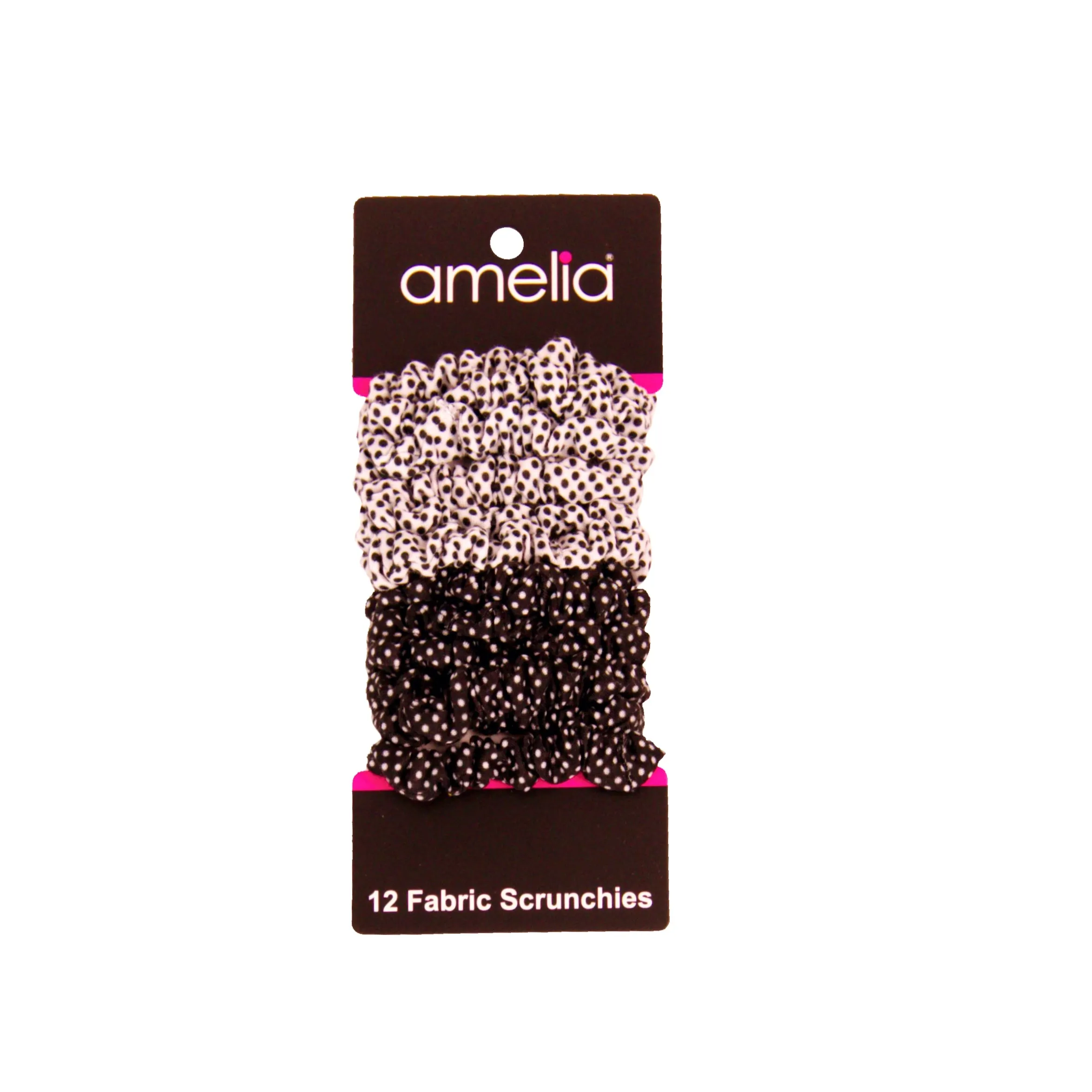 Amelia Beauty, Black and White Polka Dot Mix Jersey Scrunchies, 2.25in Diameter, Gentle on Hair, Strong Hold, No Snag, No Dents or Creases. 12 Pack