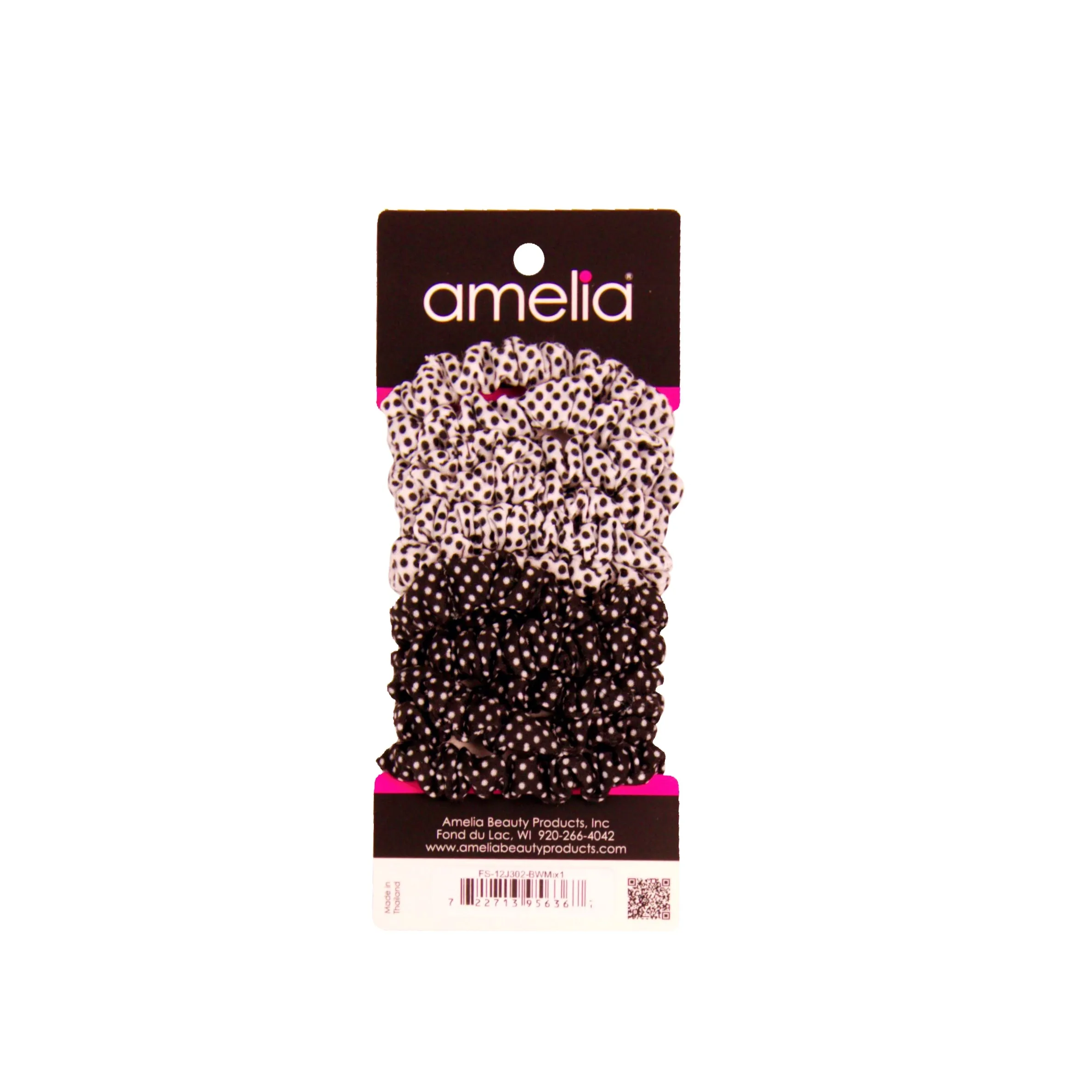 Amelia Beauty, Black and White Polka Dot Mix Jersey Scrunchies, 2.25in Diameter, Gentle on Hair, Strong Hold, No Snag, No Dents or Creases. 12 Pack