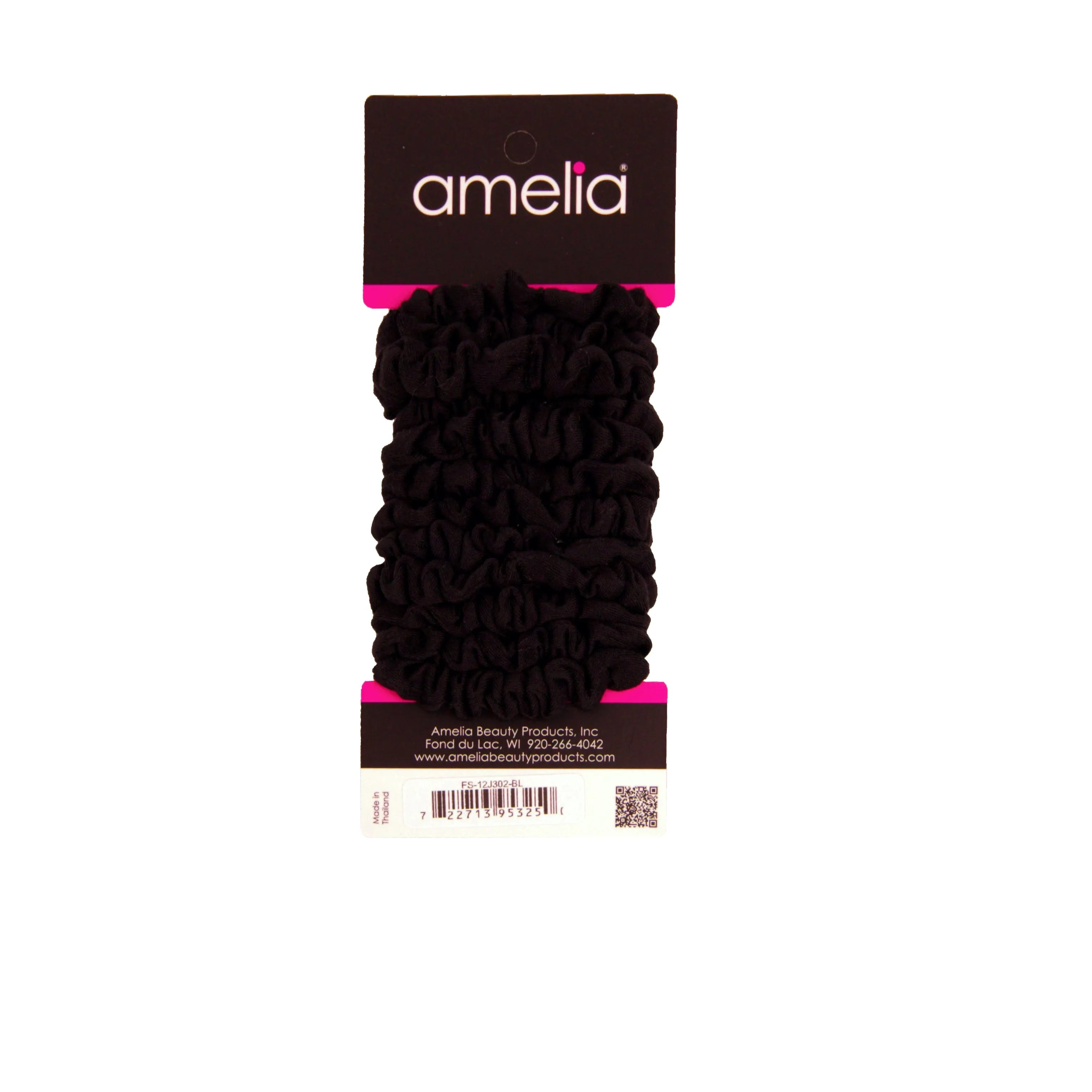 Amelia Beauty, Black Jersey Scrunchies, 2.25in Diameter, Gentle on Hair, Strong Hold, No Snag, No Dents or Creases. 12 Pack