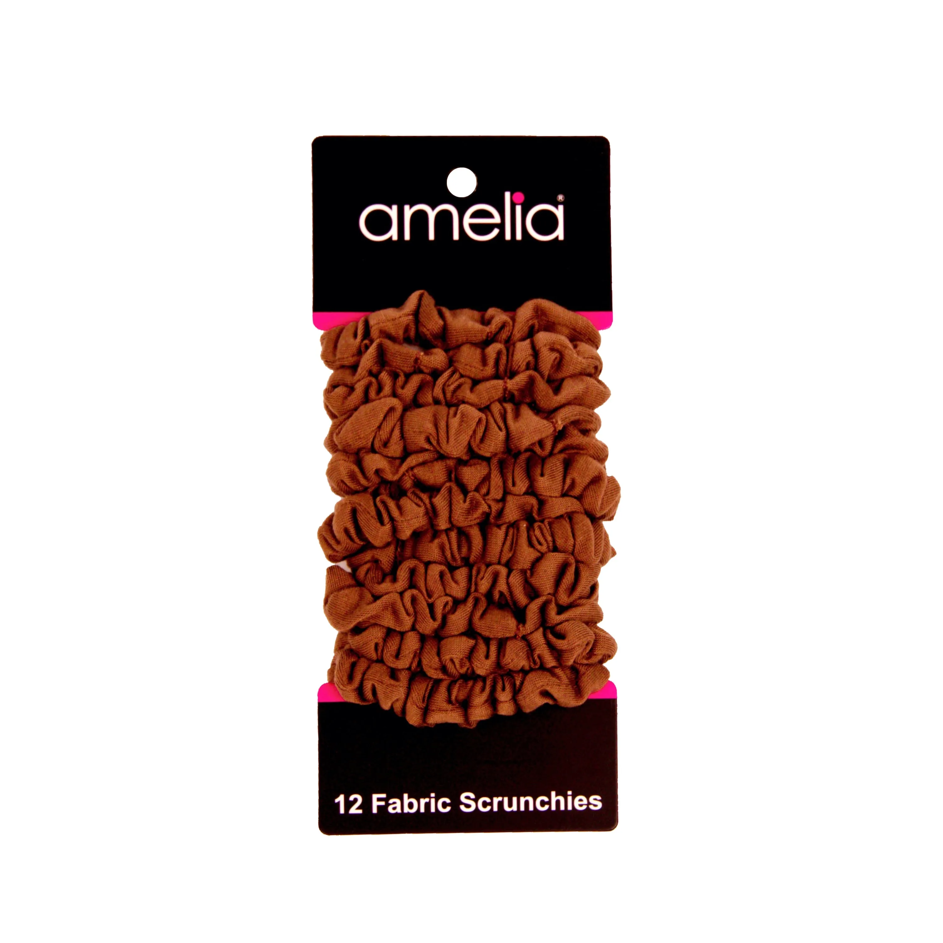 Amelia Beauty, Brown Jersey Scrunchies, 2.25in Diameter, Gentle on Hair, Strong Hold, No Snag, No Dents or Creases. 12 Pack