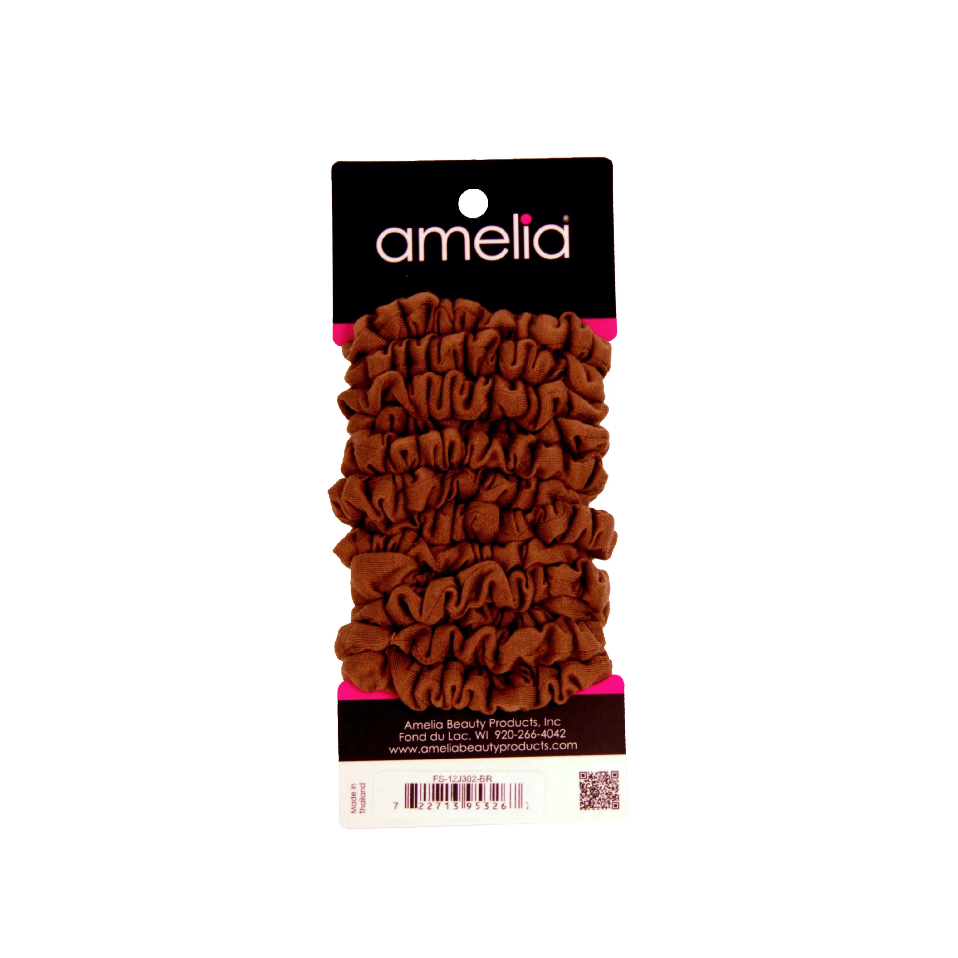 Amelia Beauty, Brown Jersey Scrunchies, 2.25in Diameter, Gentle on Hair, Strong Hold, No Snag, No Dents or Creases. 12 Pack