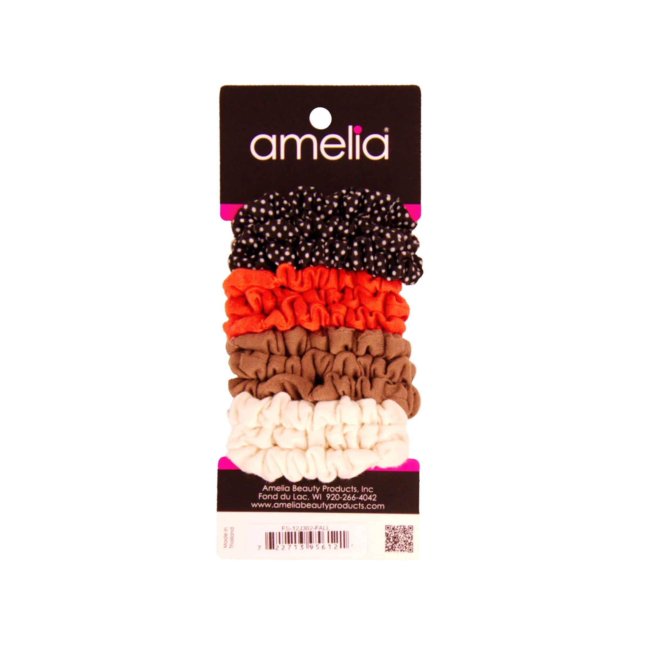 Amelia Beauty, Fall Colors Blend Jersey Scrunchies, 2.25in Diameter, Gentle on Hair, Strong Hold, No Snag, No Dents or Creases. 12 Pack