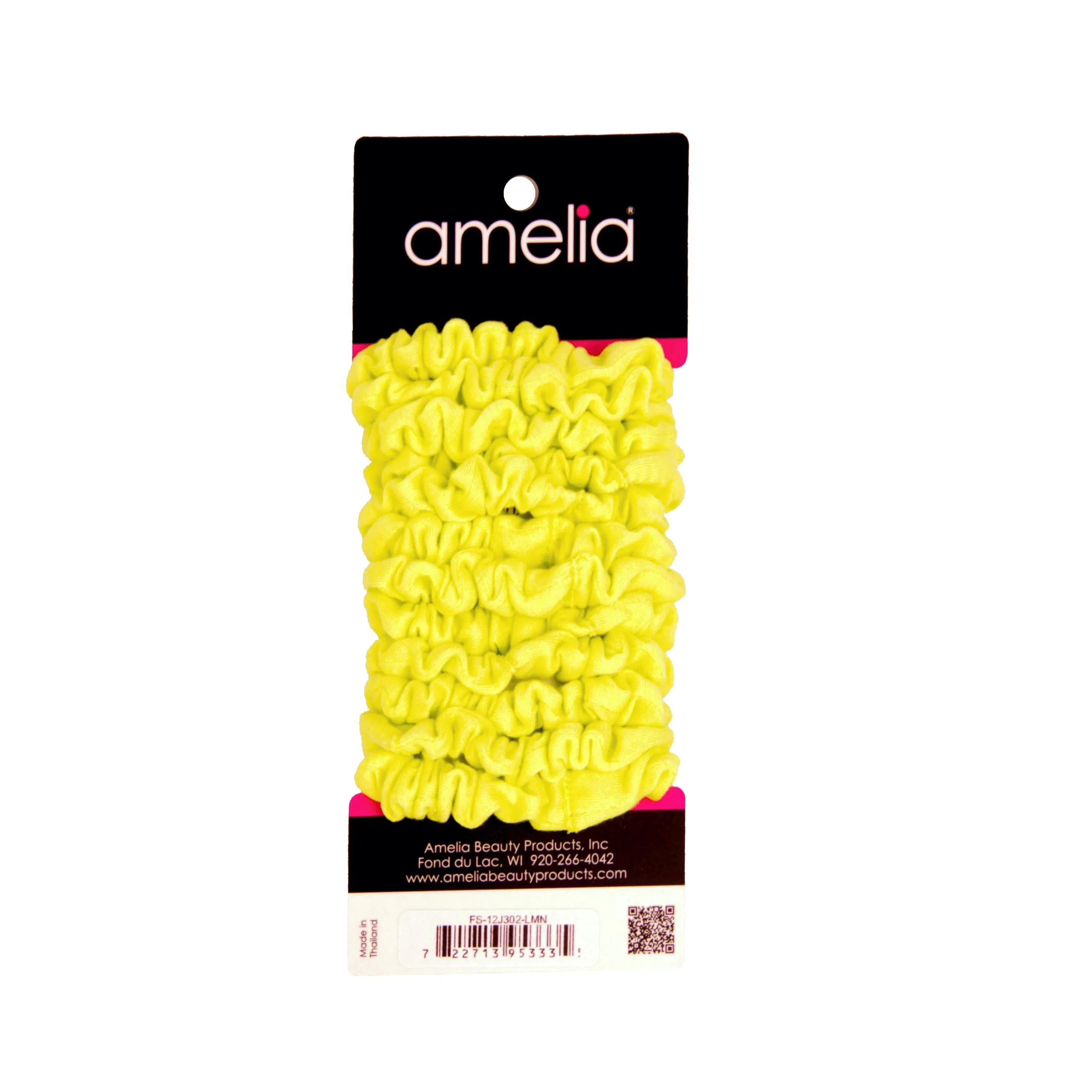 Amelia Beauty, Neon Yellow Jersey Scrunchies, 2.25in Diameter, Gentle on Hair, Strong Hold, No Snag, No Dents or Creases. 12 Pack