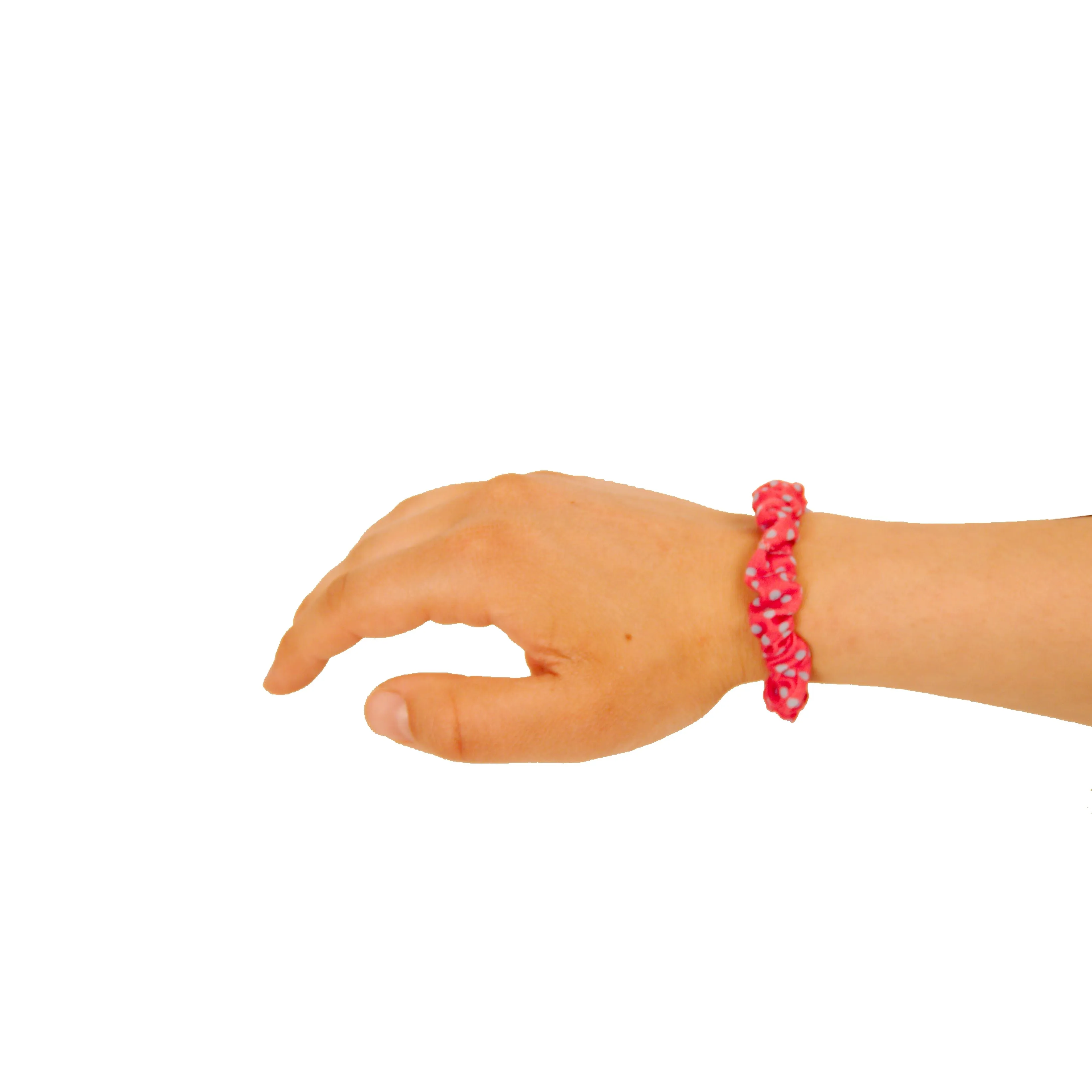 Amelia Beauty, Pink/Blue Dot Jersey Scrunchies, 2.25in Diameter, Gentle on Hair, Strong Hold, No Snag, No Dents or Creases. 12 Pack