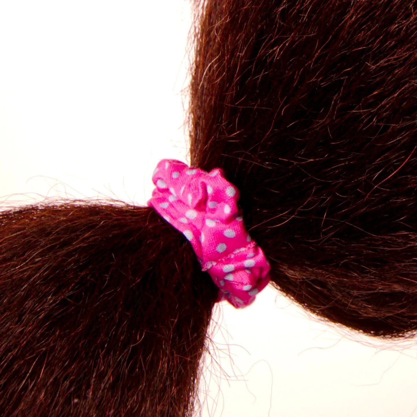 Amelia Beauty, Pink/Blue Dot Jersey Scrunchies, 2.25in Diameter, Gentle on Hair, Strong Hold, No Snag, No Dents or Creases. 12 Pack