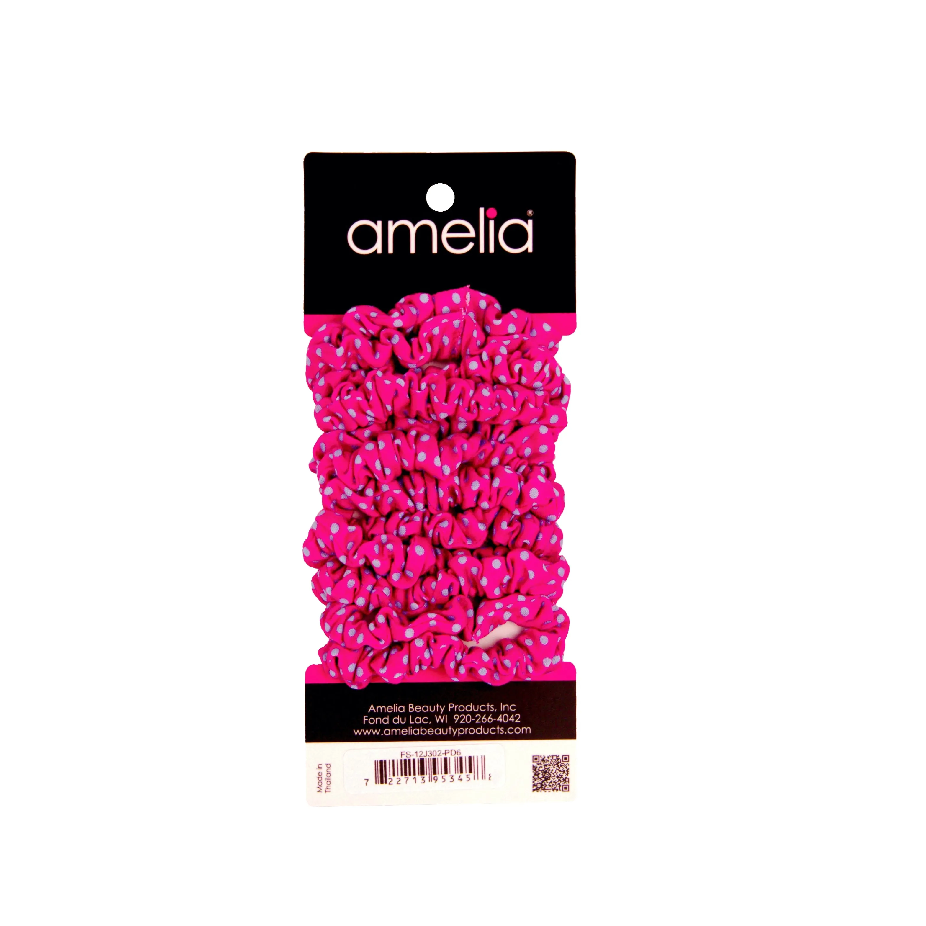 Amelia Beauty, Pink/Blue Dot Jersey Scrunchies, 2.25in Diameter, Gentle on Hair, Strong Hold, No Snag, No Dents or Creases. 12 Pack