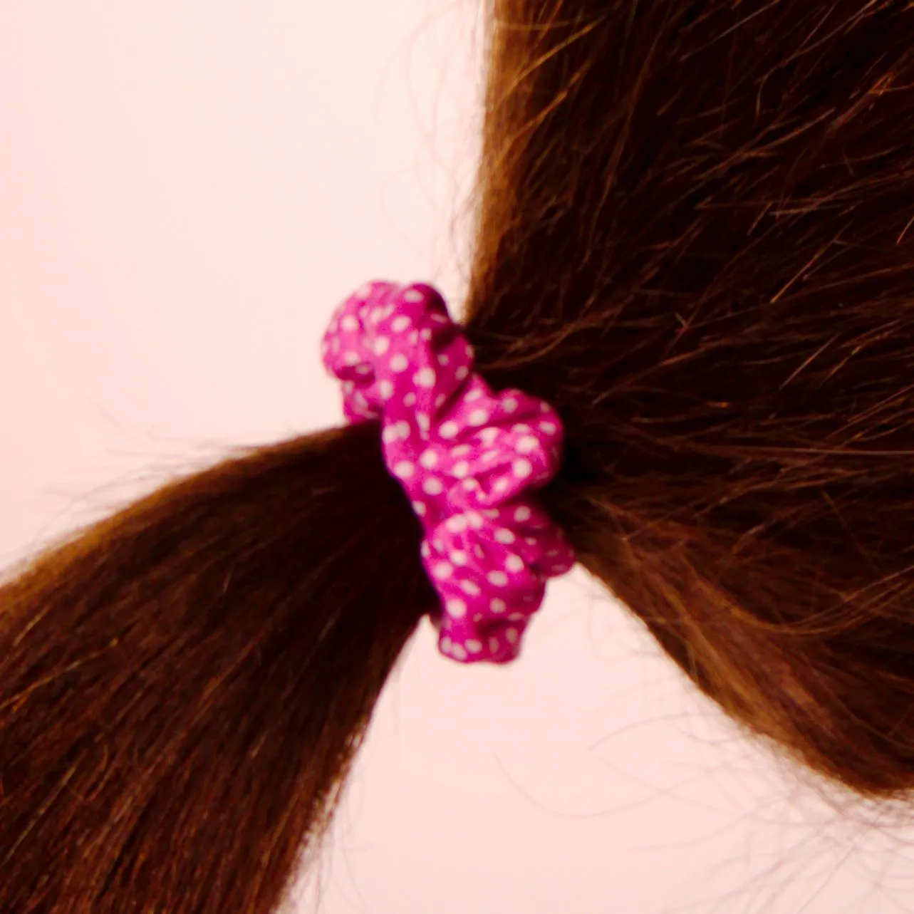 Amelia Beauty, Purple/White Dot Jersey Scrunchies, 2.25in Diameter, Gentle on Hair, Strong Hold, No Snag, No Dents or Creases. 12 Pack