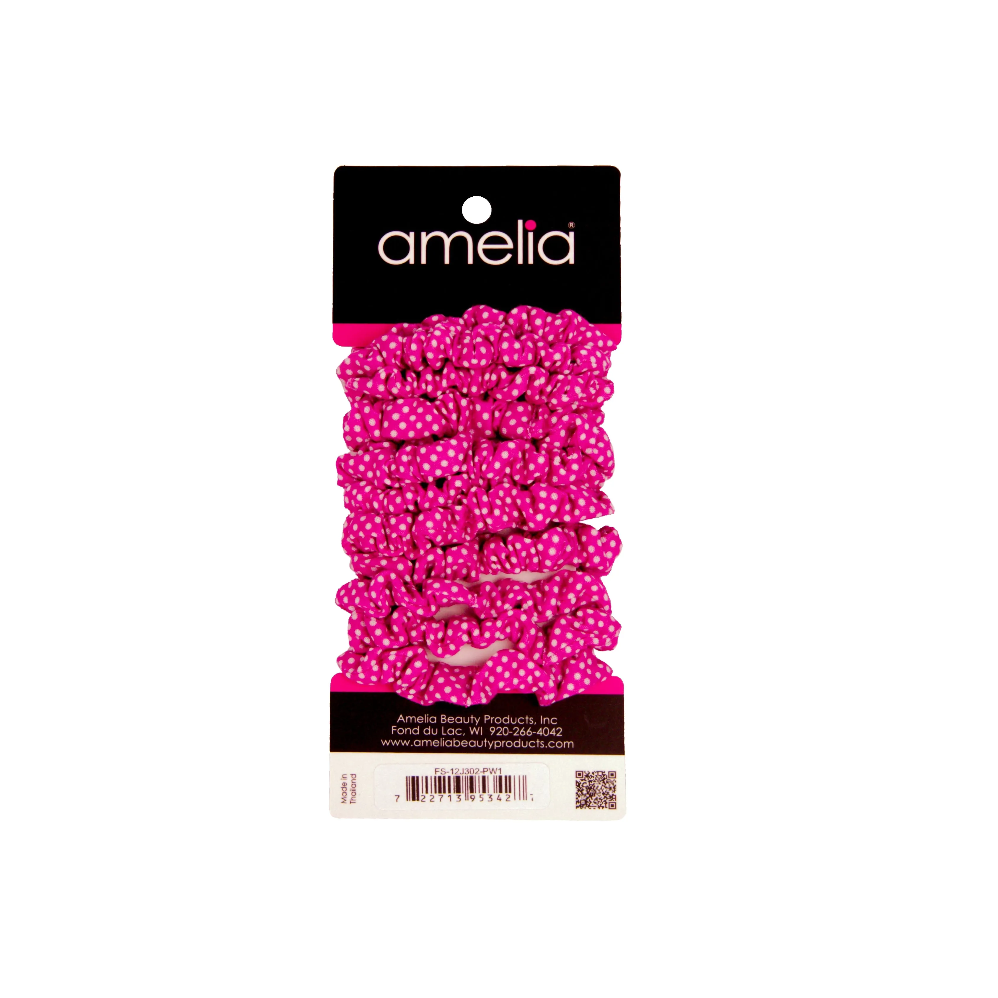 Amelia Beauty, Purple/White Dot Jersey Scrunchies, 2.25in Diameter, Gentle on Hair, Strong Hold, No Snag, No Dents or Creases. 12 Pack