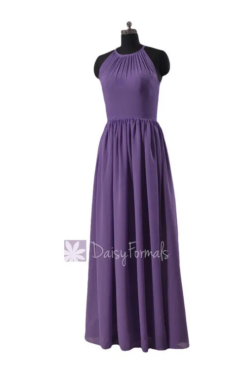 Appealing Pale Purple Chiffon Long  Bridesmaid Dress Formal Dress W/Illusion Neckline(BM5197L)