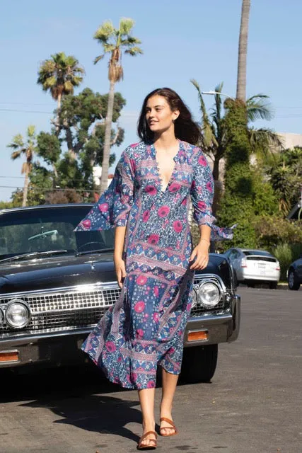 Audrey Printed Maxi Dress Blue