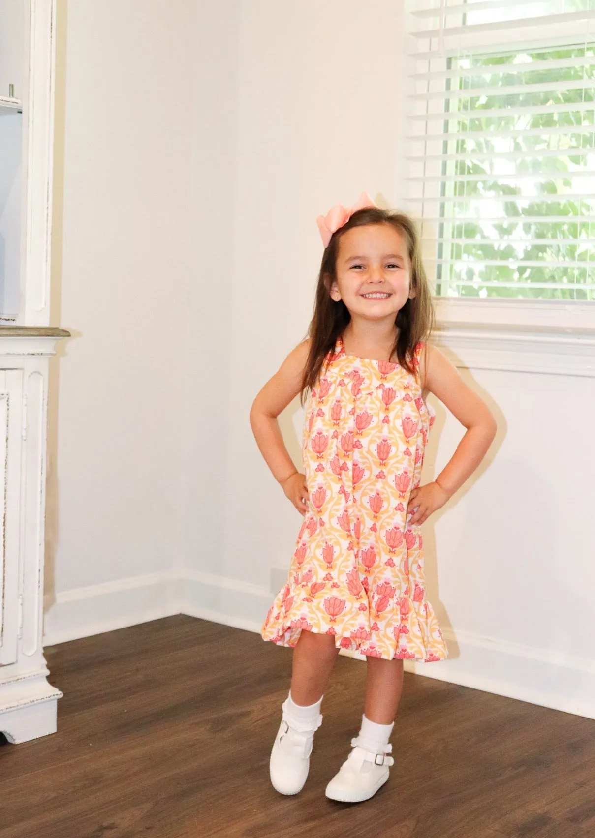 Bisby Girls KK Dress Coral Lotus Blossom