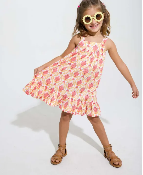 Bisby Girls KK Dress Coral Lotus Blossom