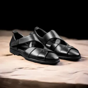 Black Leather Peshawari Slippers | Wedding Shoes for Groom | Shoes for Haldi Mehendi Sangeet