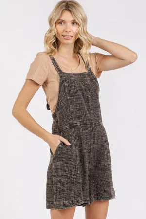 Black Textured Knotted Wide Strap Overalls