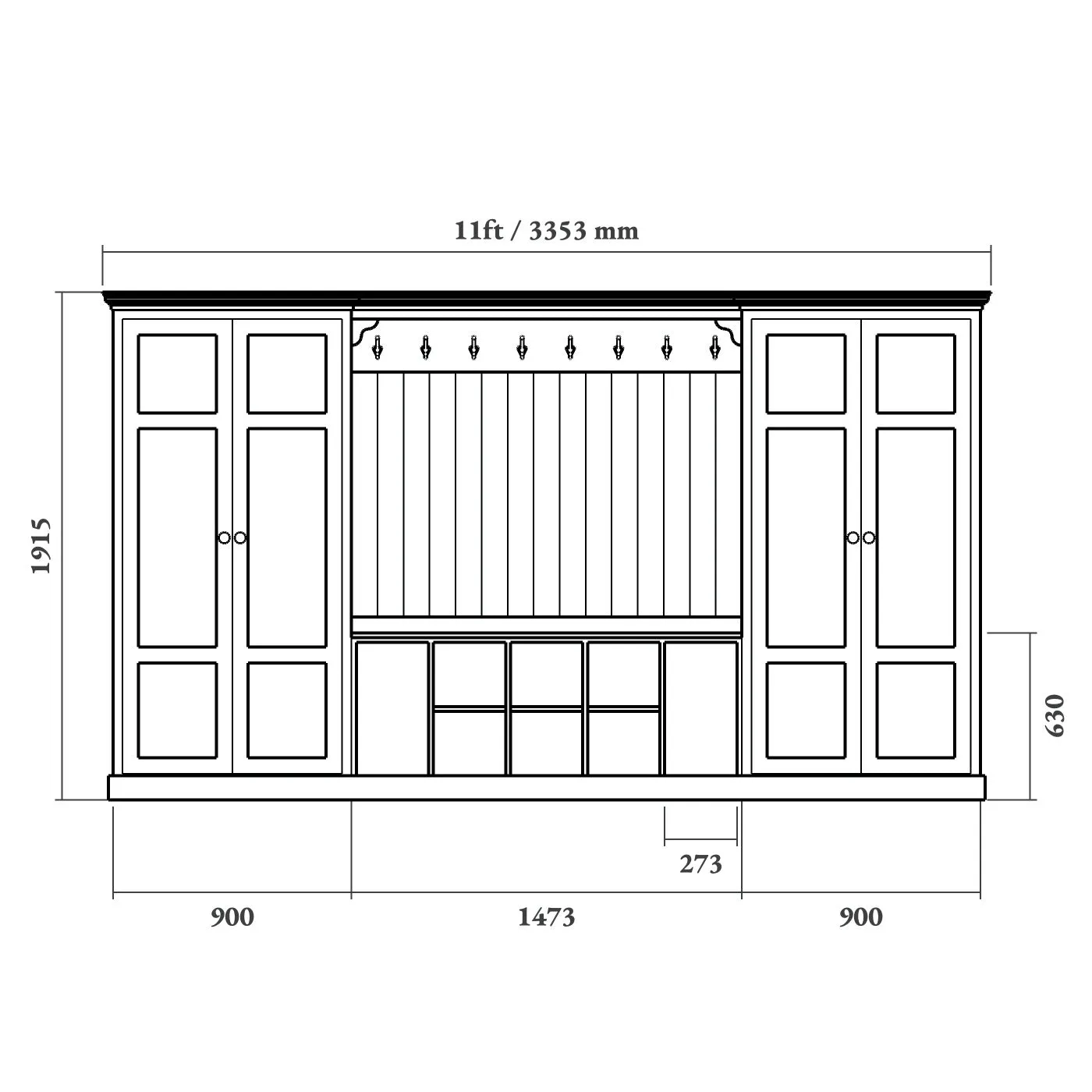 Boot Room Storage Bench with Cupboards - Double