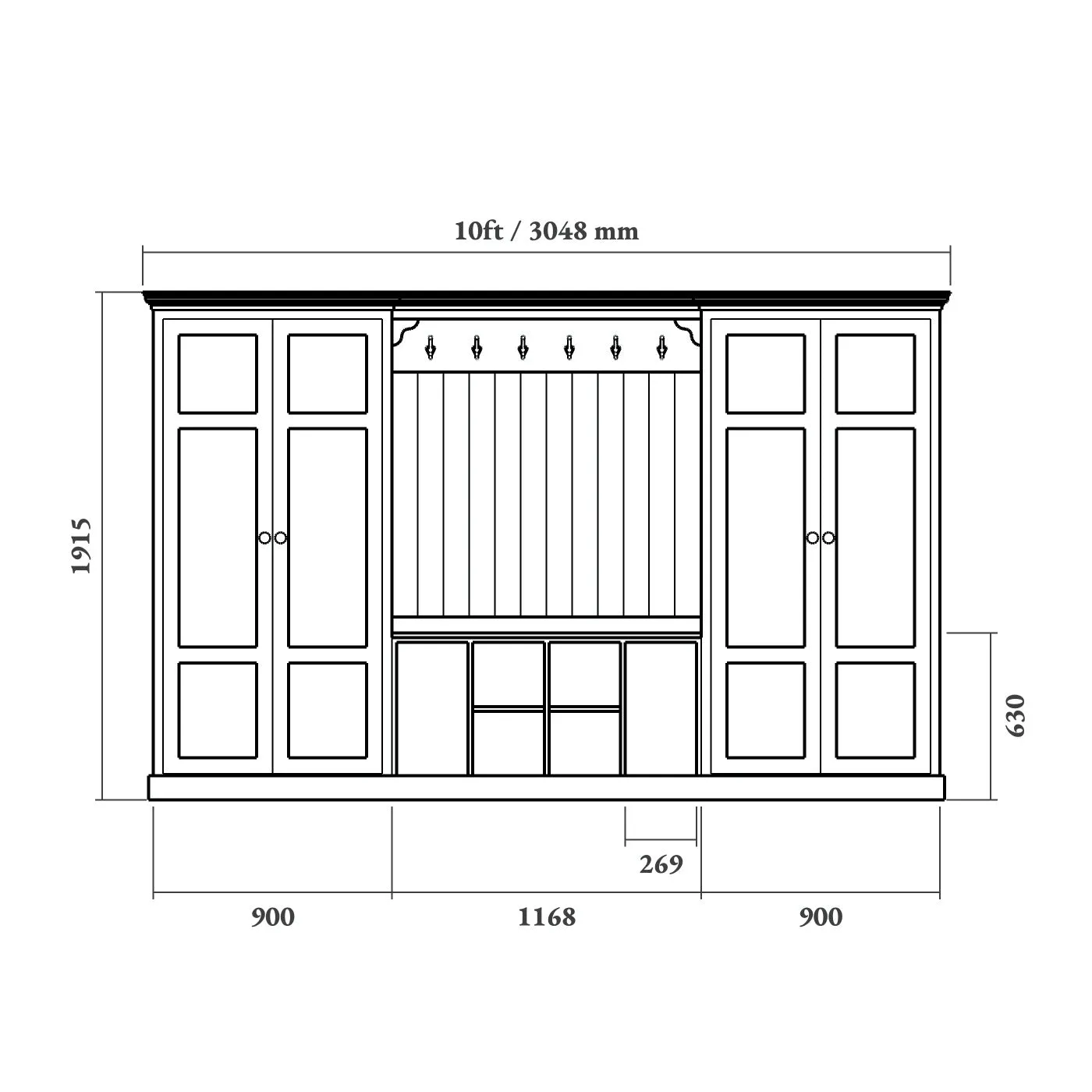 Boot Room Storage Bench with Cupboards - Double