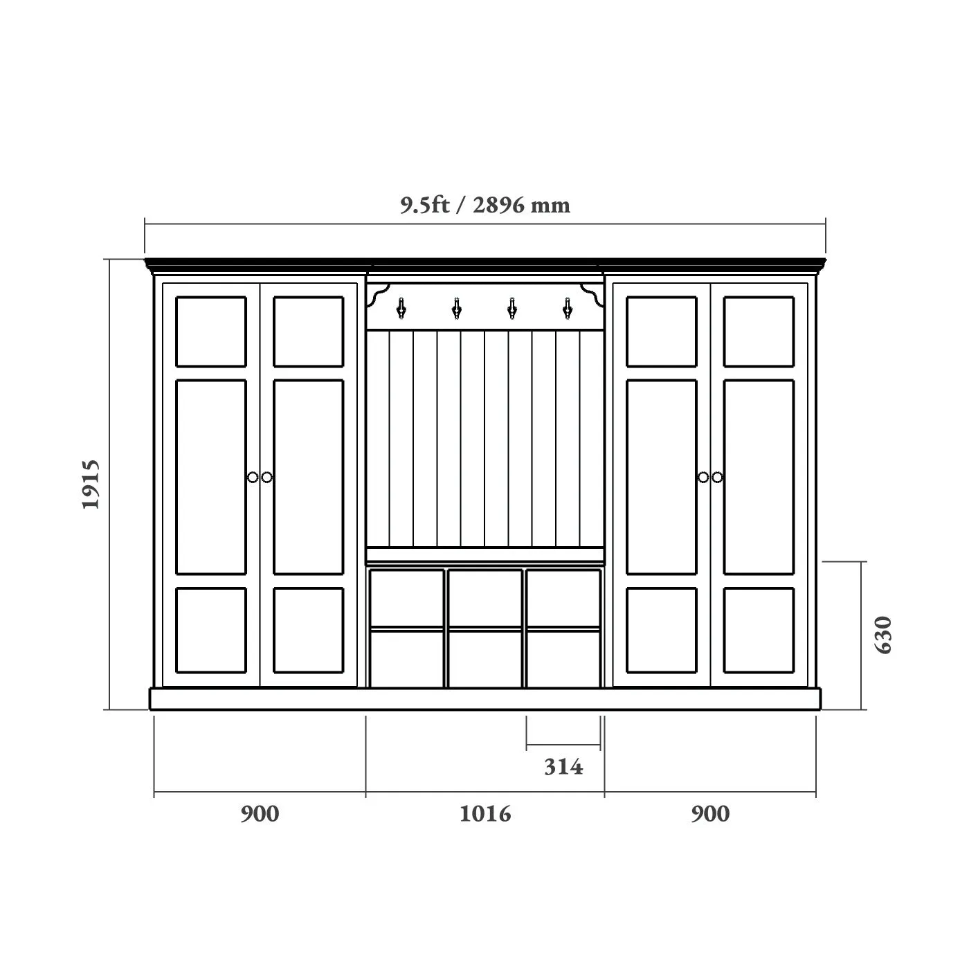 Boot Room Storage Bench with Cupboards - Double