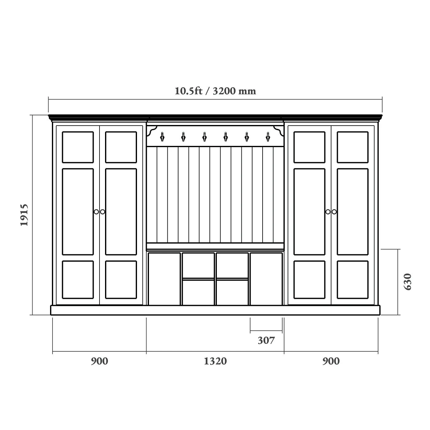 Boot Room Storage Bench with Cupboards - Double