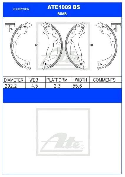 Brake Shoes Vw Amarok 2.0Tsi,Tdi,Bitdi 2010 Ate1009Bs Ate