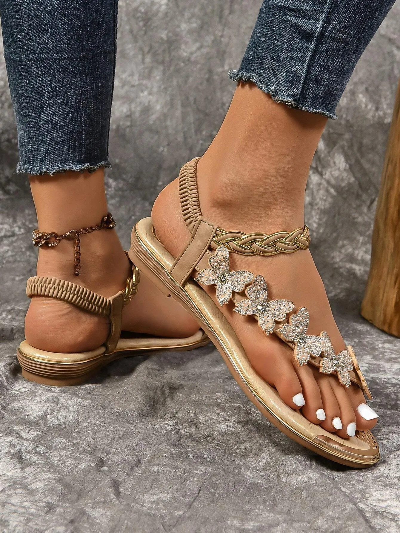 Butterfly Slip-On Rhinestone Casual Fashionable Flat Sandals