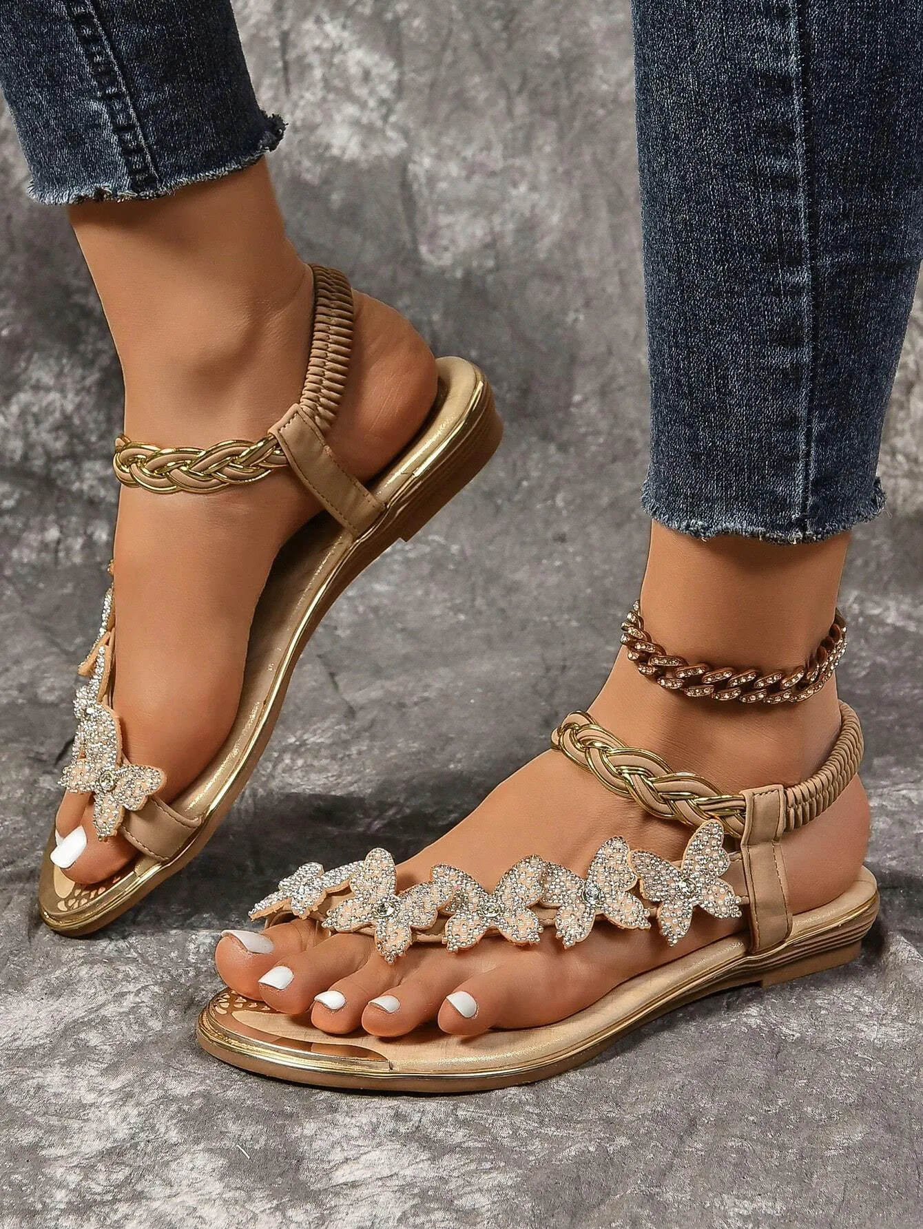Butterfly Slip-On Rhinestone Casual Fashionable Flat Sandals