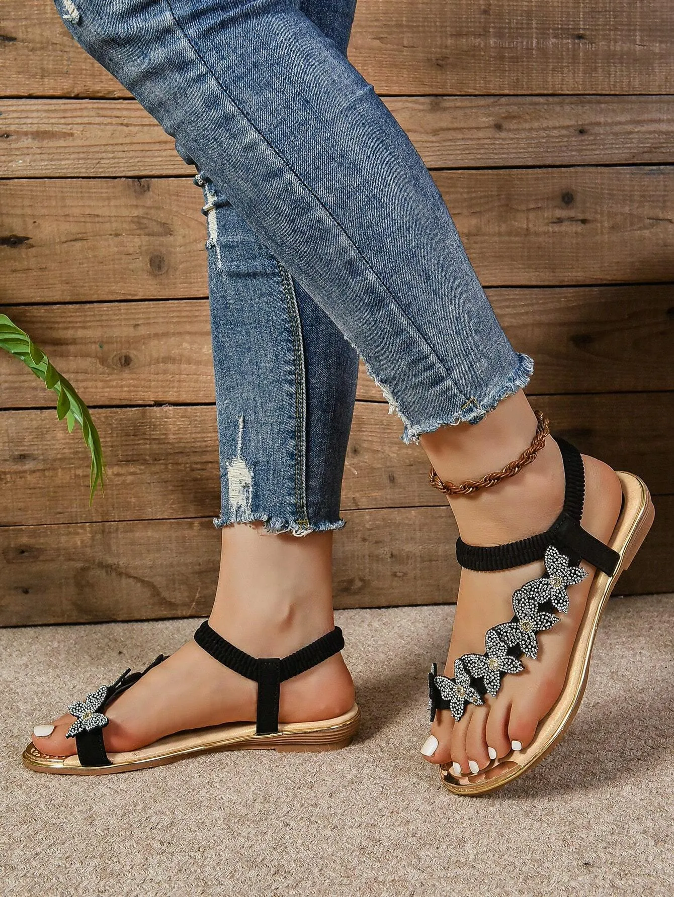 Butterfly Slip-On Rhinestone Casual Fashionable Flat Sandals