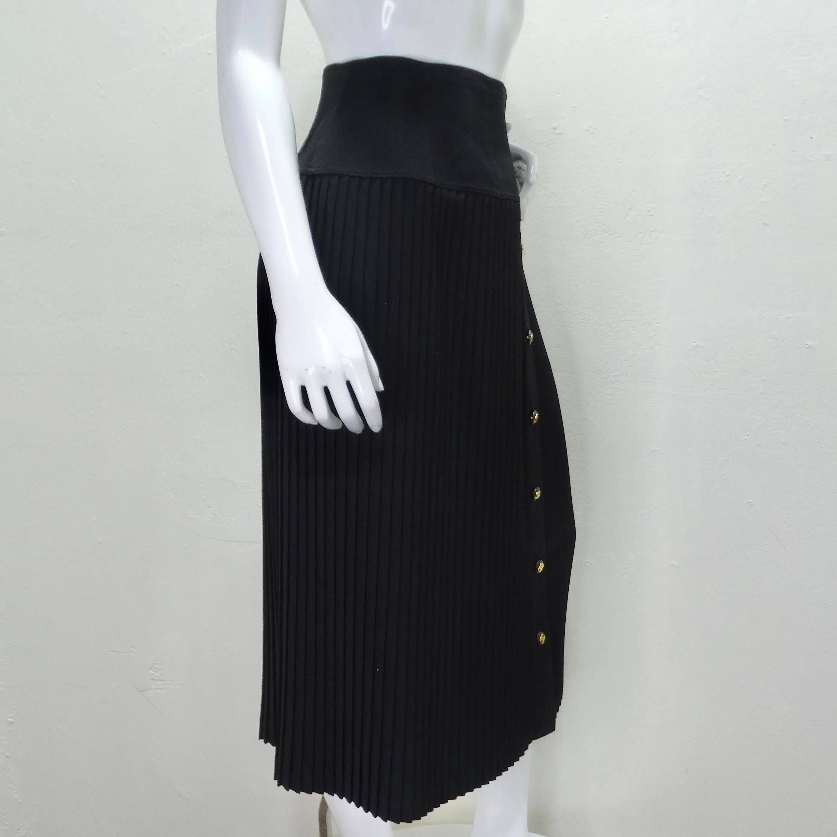 Chanel 90s Black Pleated Midi Skirt