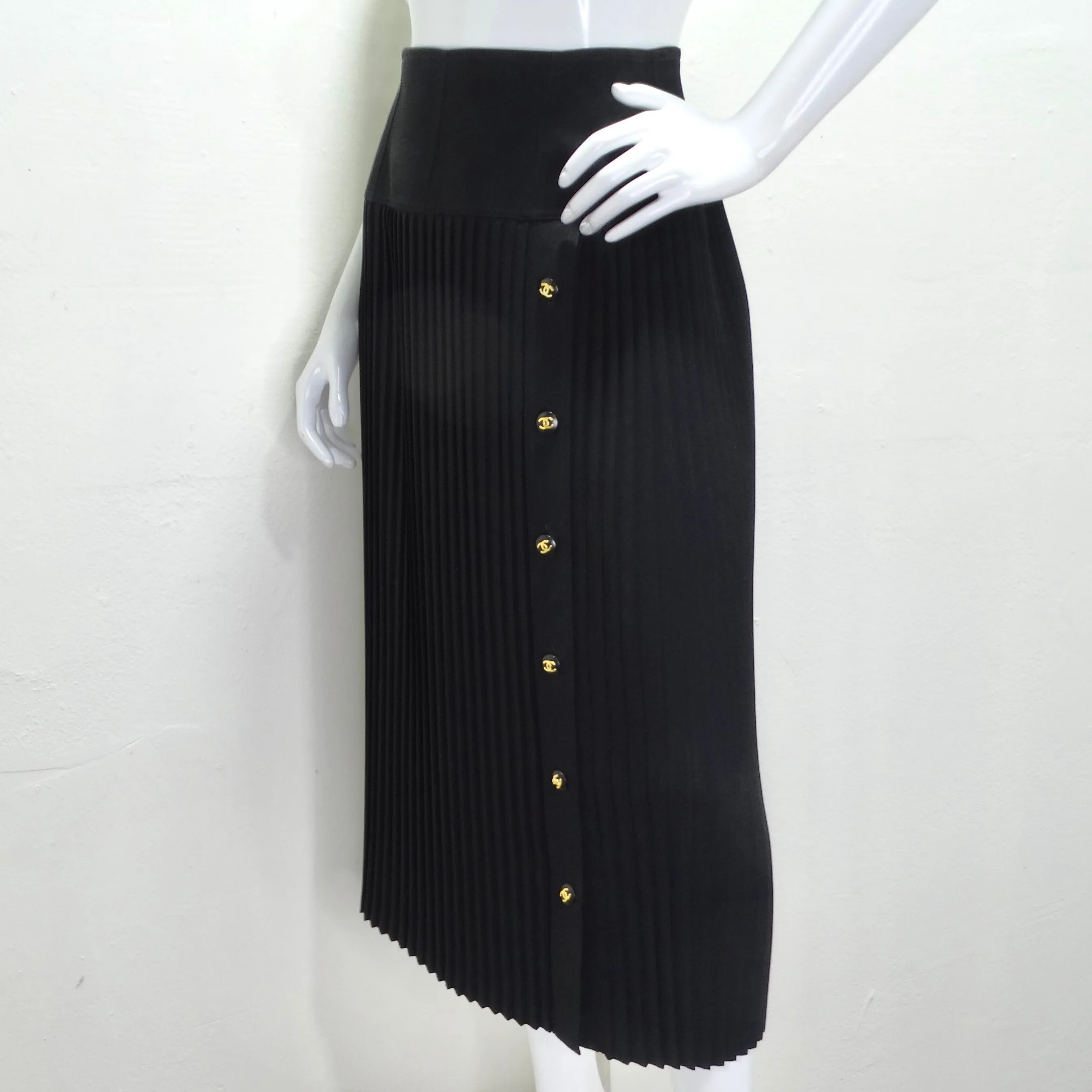 Chanel 90s Black Pleated Midi Skirt