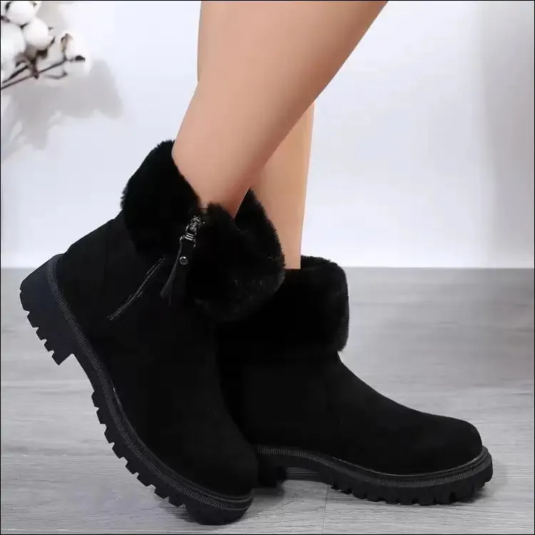 Chic Suede Faux Fur Boots with Side Zipper