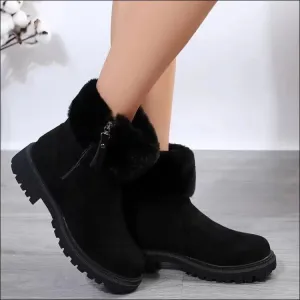 Chic Suede Faux Fur Boots with Side Zipper