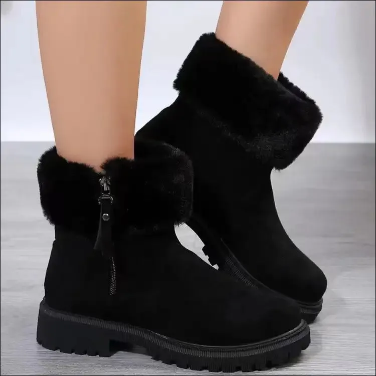 Chic Suede Faux Fur Boots with Side Zipper