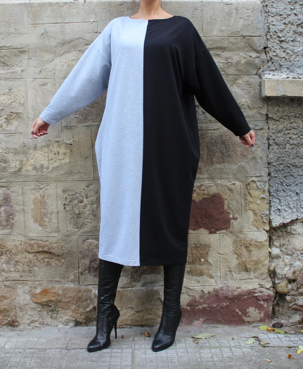 Color Block Dress, Plus Size Clothing, Long Cotton Dress, Women Loungewear, Sweater Dress Plus Size
