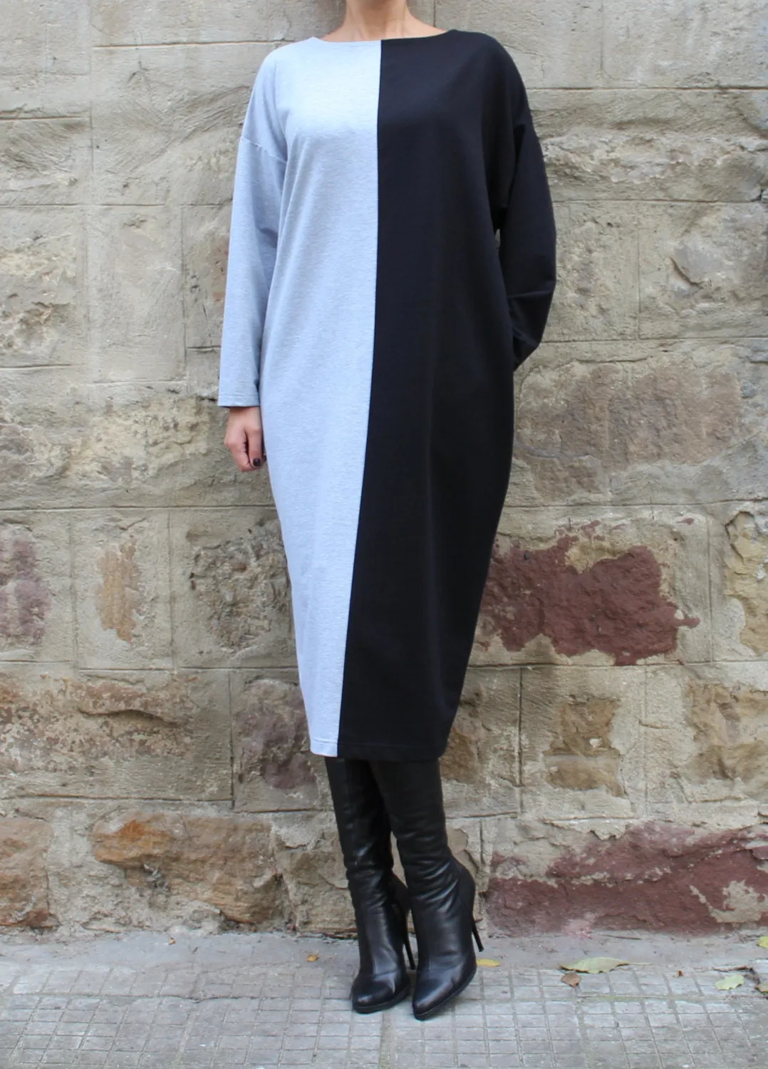 Color Block Dress, Plus Size Clothing, Long Cotton Dress, Women Loungewear, Sweater Dress Plus Size