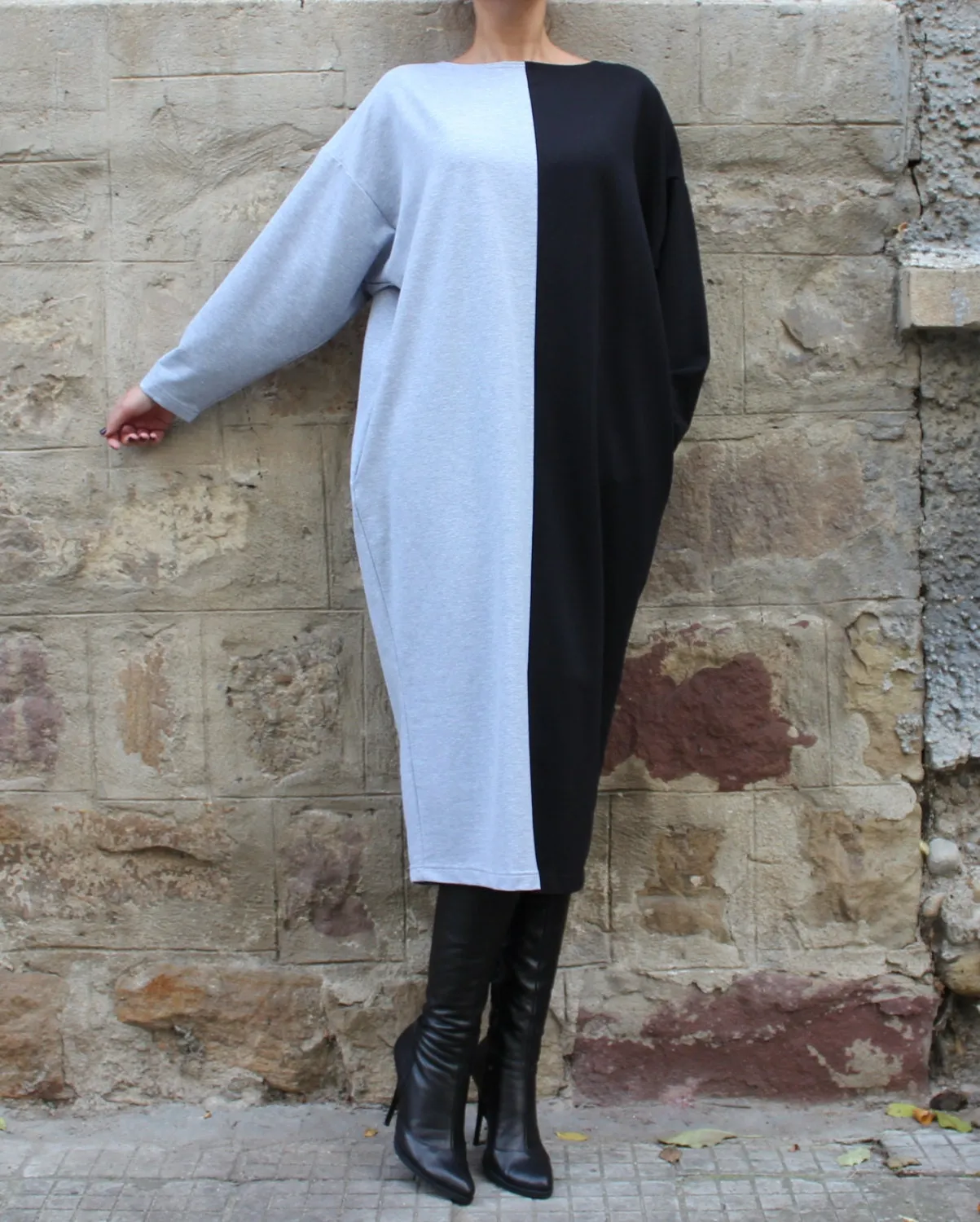 Color Block Dress, Plus Size Clothing, Long Cotton Dress, Women Loungewear, Sweater Dress Plus Size
