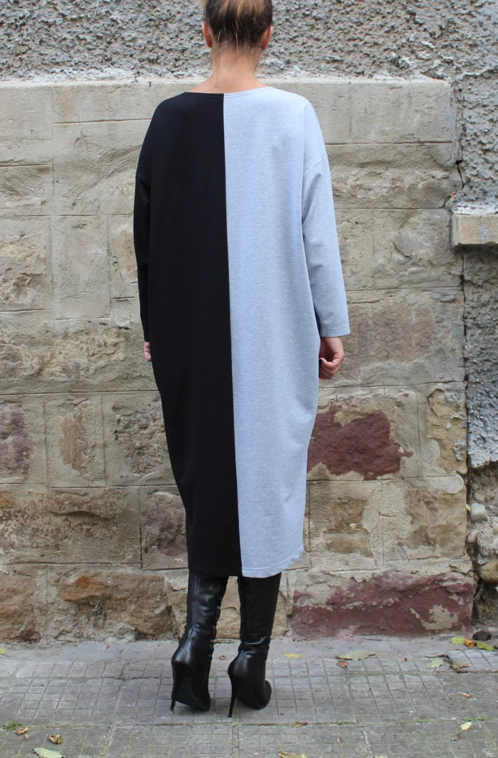 Color Block Dress, Plus Size Clothing, Long Cotton Dress, Women Loungewear, Sweater Dress Plus Size