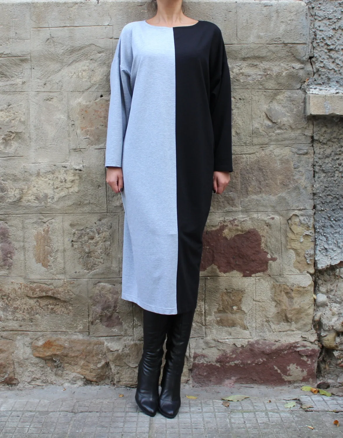 Color Block Dress, Plus Size Clothing, Long Cotton Dress, Women Loungewear, Sweater Dress Plus Size